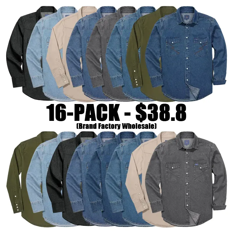 🔥HOT-SALE 🔥Men's Long Sleeve Stone-Washed and Pre-Washed Denim Work Shirt