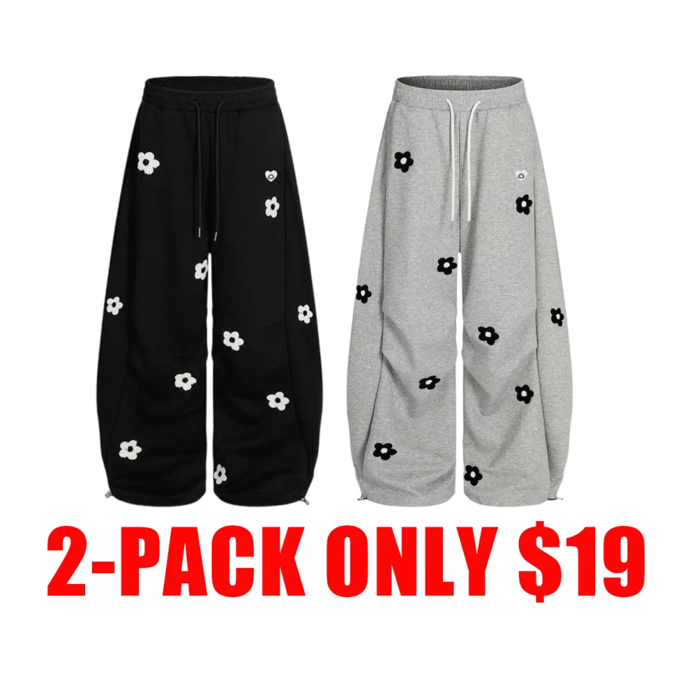 Women's Floral Towel-Embroidery Barrel Sweatpants