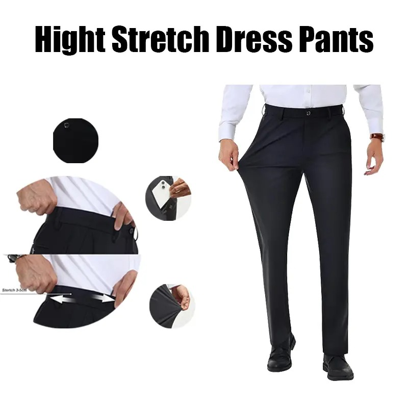 Men's Stretch Dress Pants No Iron Golf Pants Expandable Waist Flat Front Business Casual Pants