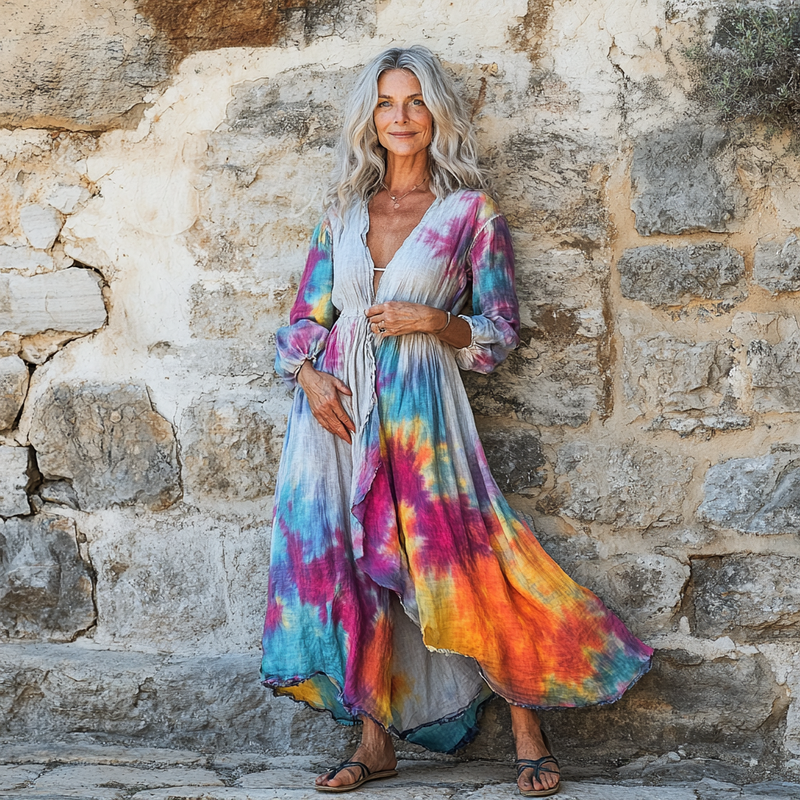 Vintage Loose Linen Patchwork Dress e690