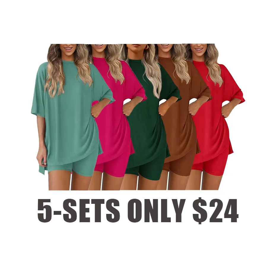 Women's Summer 2-Piece Set - Oversized Shirt & Biker Shorts