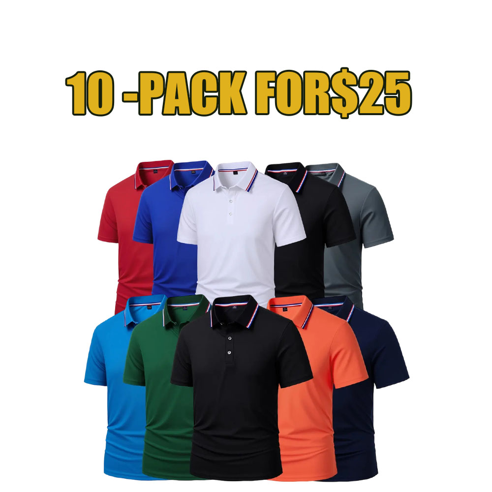 10-Pack Men's Quick-Dry Colorblock Performance Polo Shirts – Casual & Sport Short Sleeve