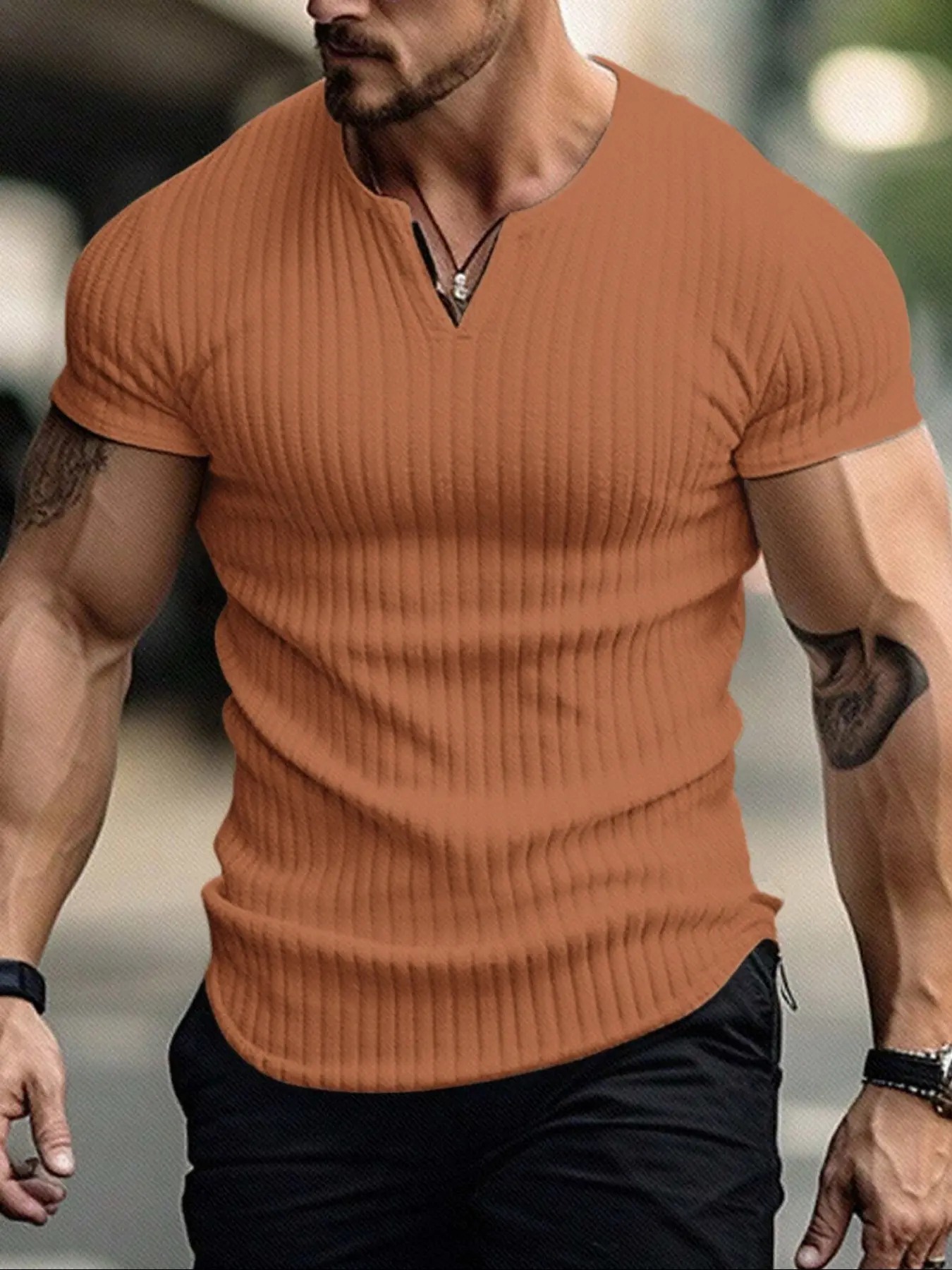 Men's Vertical Striped V-Neck Short Sleeve T-Shirt