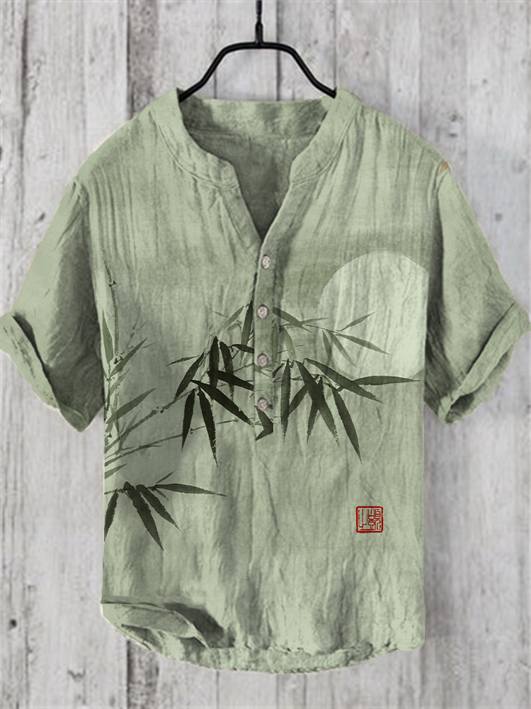 Bamboo & Moon Japanese Art Linen Blend Shirt