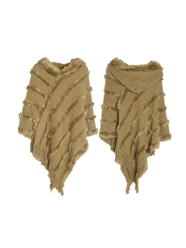 Hooded Keep Warm Solid Color Tasseled Shawl&Cloak Cape