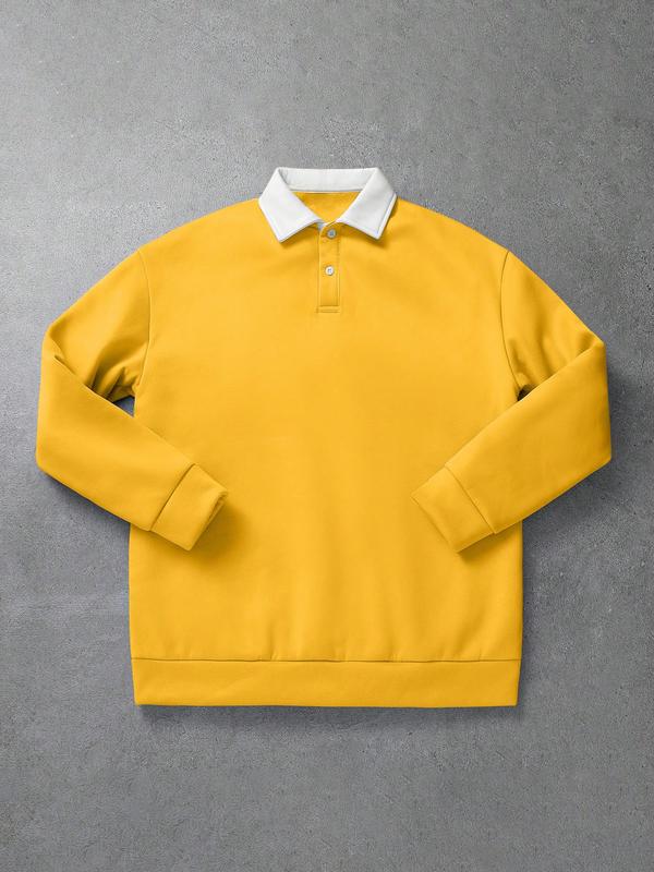 Men’s Loose Fit Colorblock Long Sleeve Polo Shirt