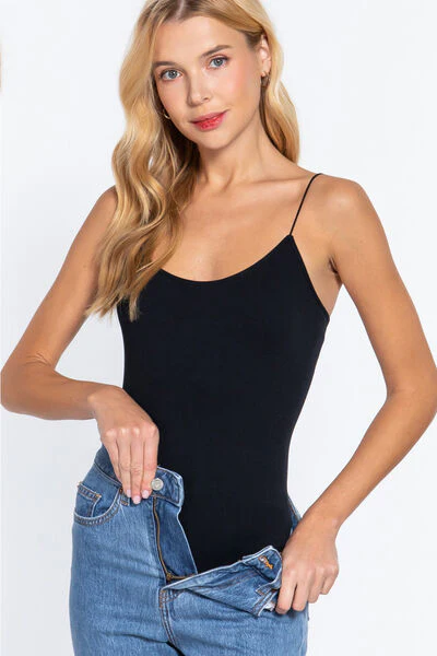 Ribbed Round Neck Cami Bodysuit