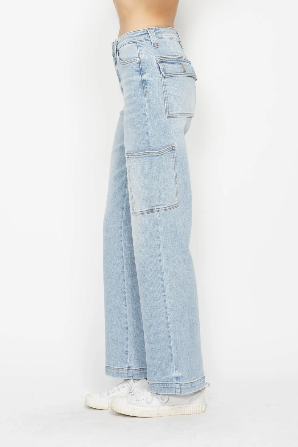 Blue Full Size High Waist Straight Cargo Jeans