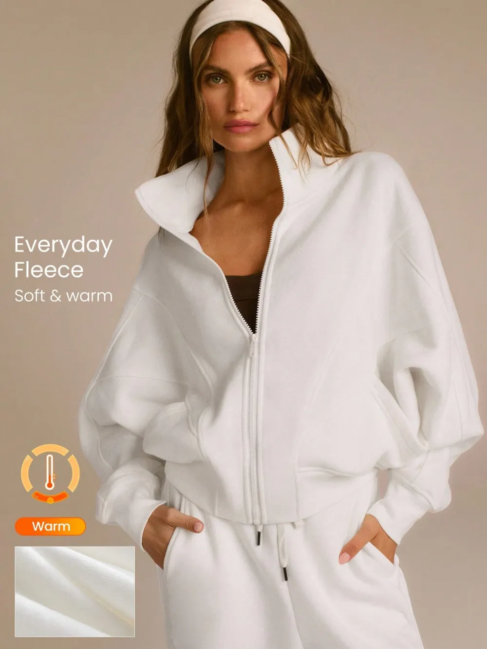 Everyday Fleece WarmthSoft Warm Lightweight Front Back Seam Detailing Pockets Batwing Sleeve High Neckline Full-Zip Jacket