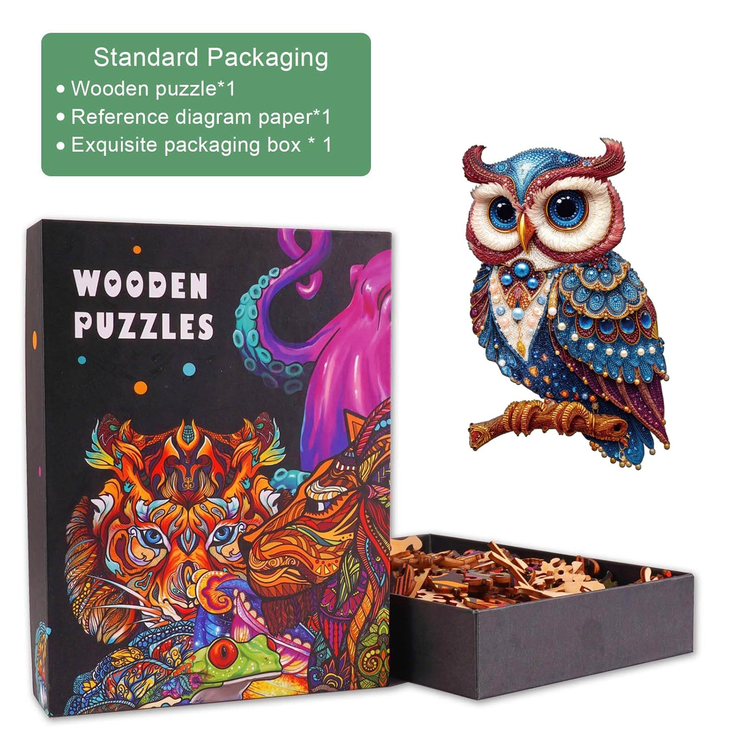 Gem Owl Wooden Jigsaw Puzzle