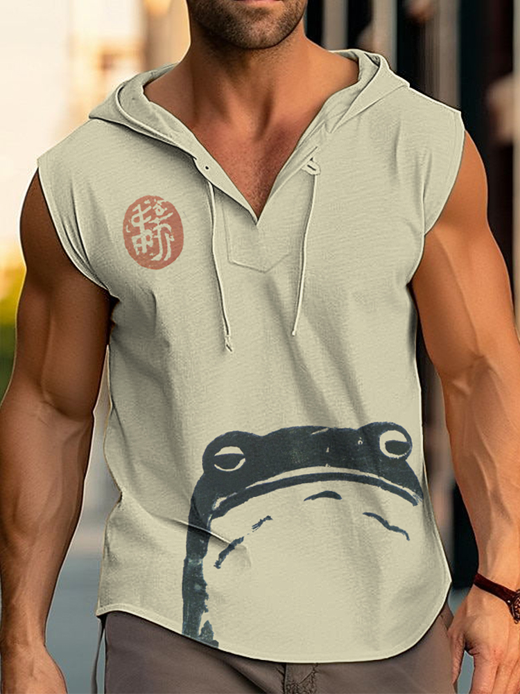Japanese Art Frog Print Cozy Hooded Vest
