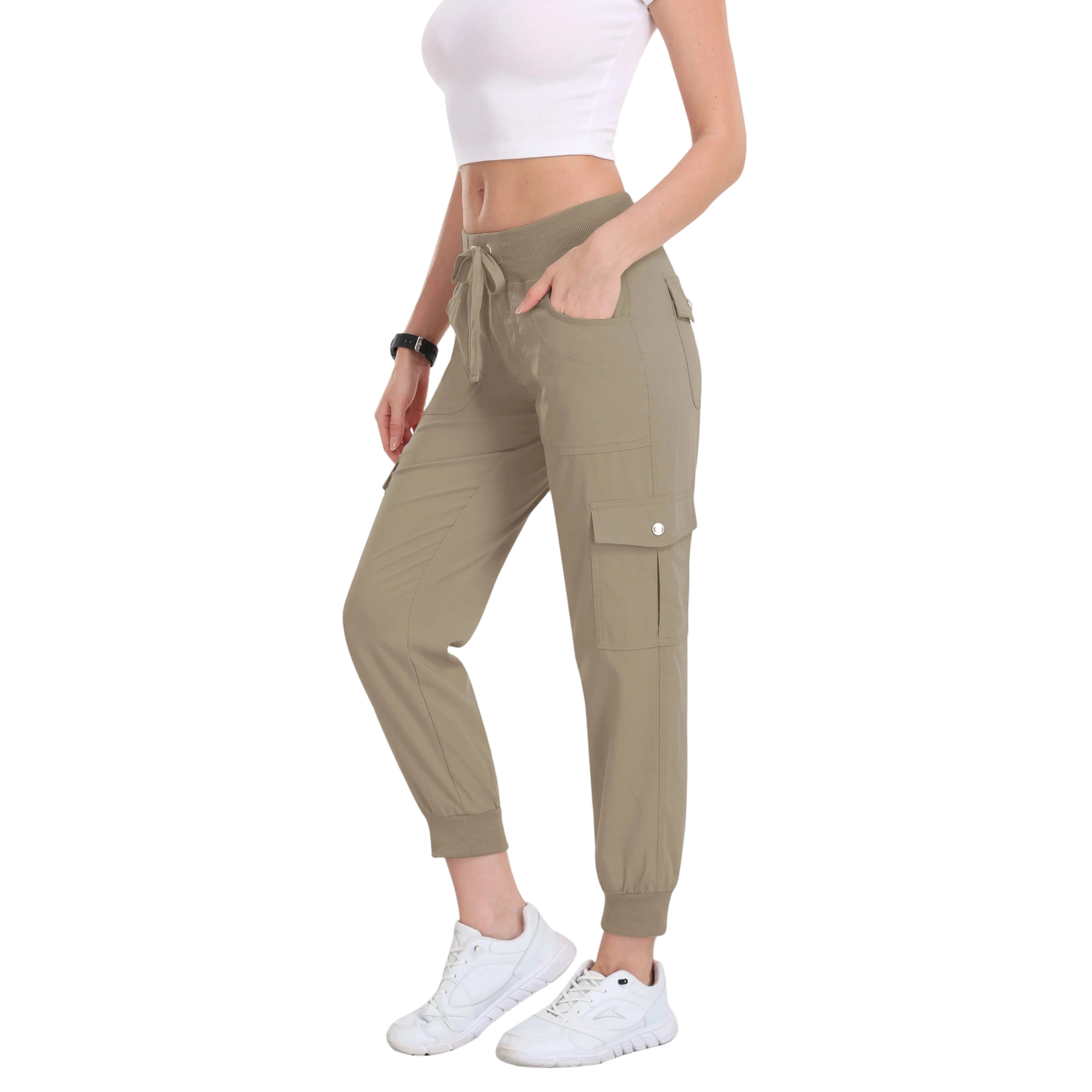 Women's Lightweight Hiking Cargo Pants Outdoor Quick Dry Casual Travel Sweatpants Joggers Elastic Waist Button Pockets Comfy Moms over 30 Basic four season