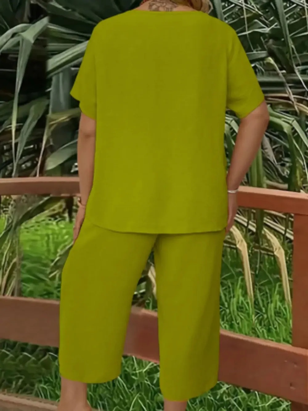 Women's Solid Color Short Sleeve Fashion Top & Casual Wide Leg Pants Set, Summer, Comfortable & Stylish