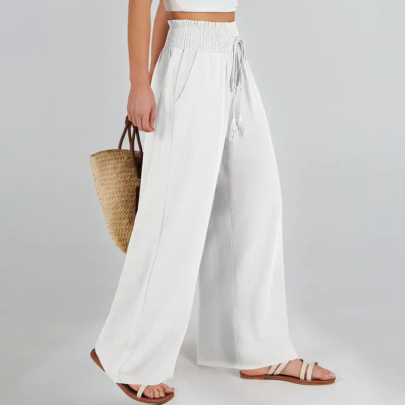 ANRABESS Women Linen Palazzo Pants SummerCasual Loose High Waist Wide Leg Long LoungePant Trousers with Pocket