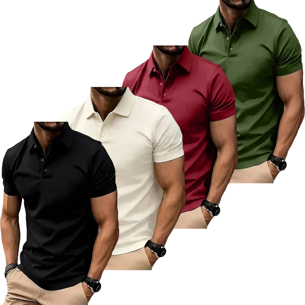 Men's Casual POLO Shirt, Solid Color Button Versatile Basic