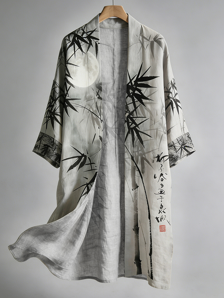 Men's Retro Bamboo Art Linen Long Kimono