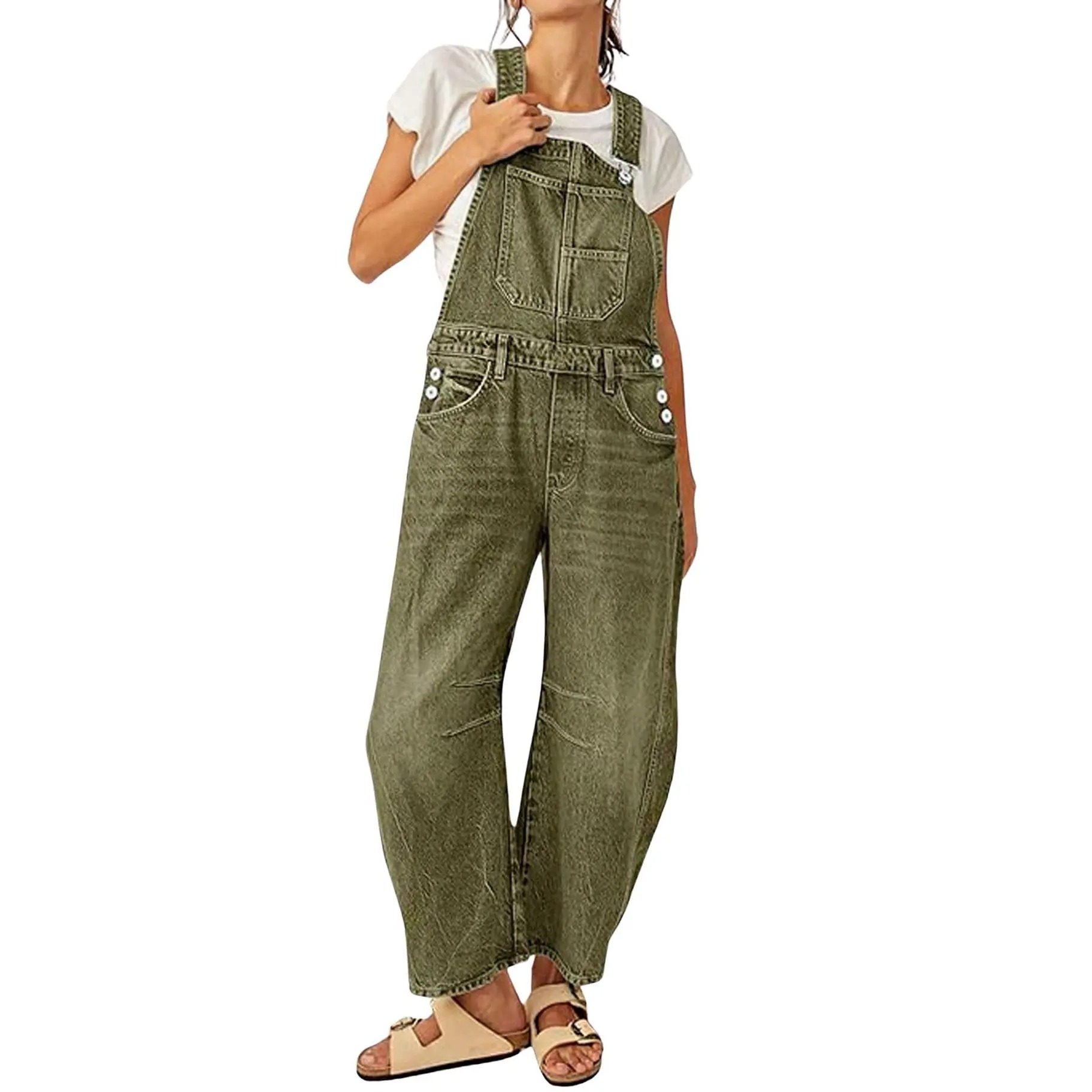 Women's Y2K Wide-Leg Denim Overalls