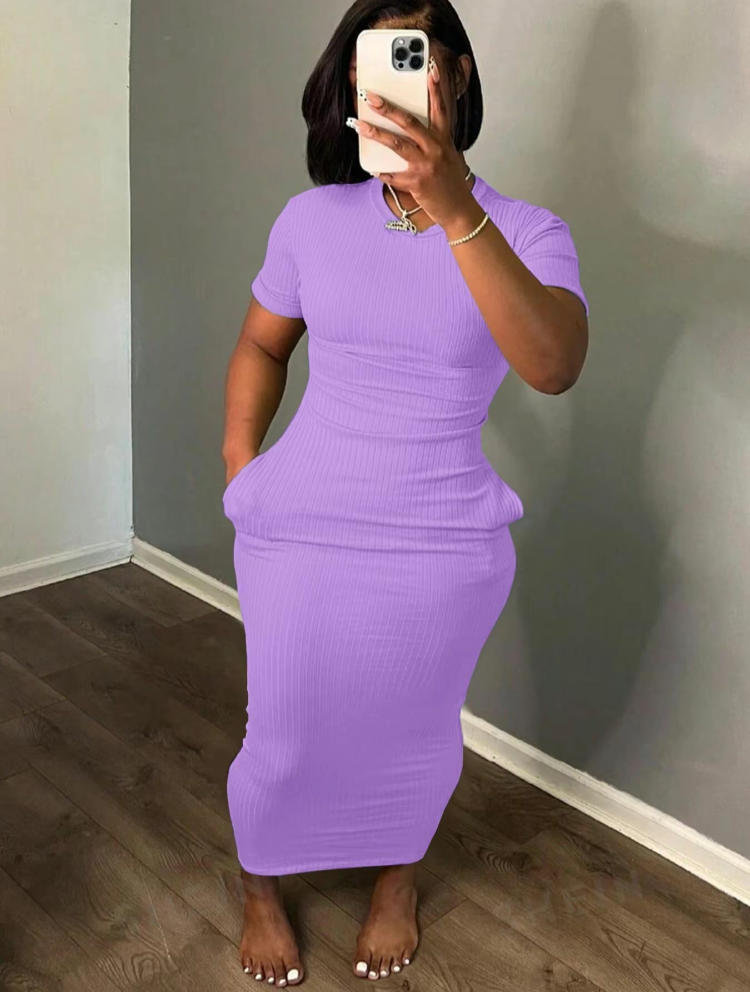 Plus Size Casual Summer Bodycon Dress with Pockets