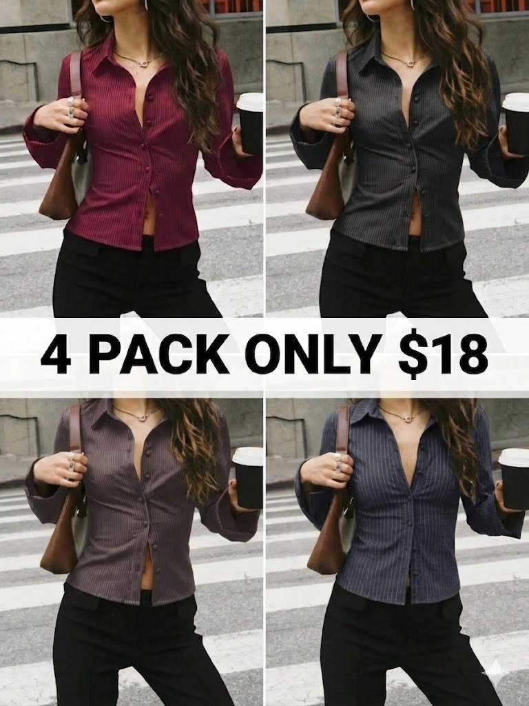 Women's All-Over Striped Print Button Front Blouse