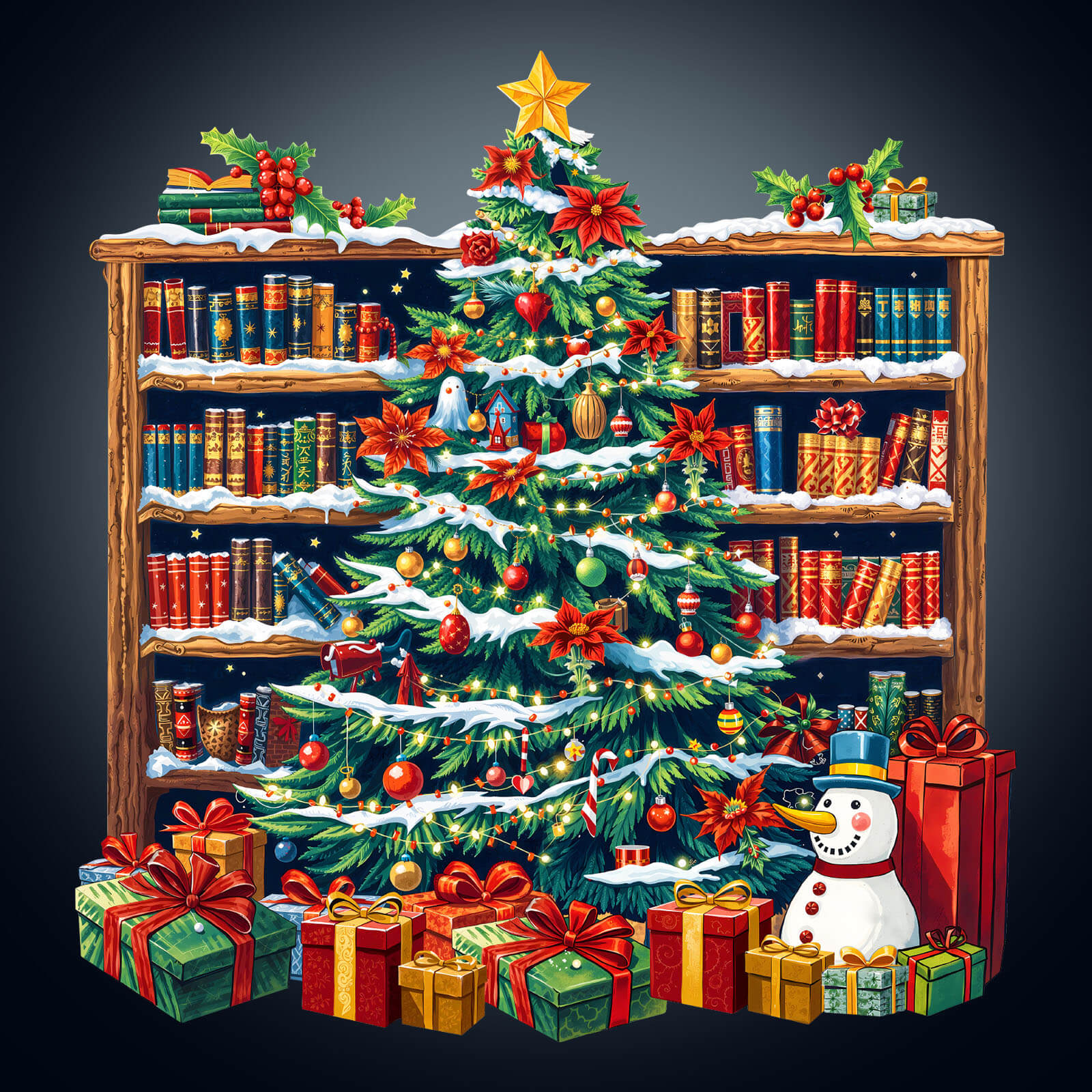 Christmas bookshelf Wooden Jigsaw Puzzle