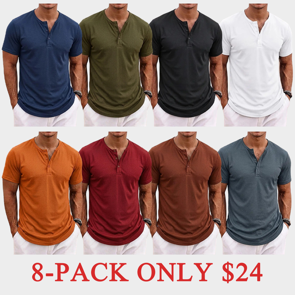 Men's Casual Short Sleeve Henley Shirt Breathable Button Placket Top