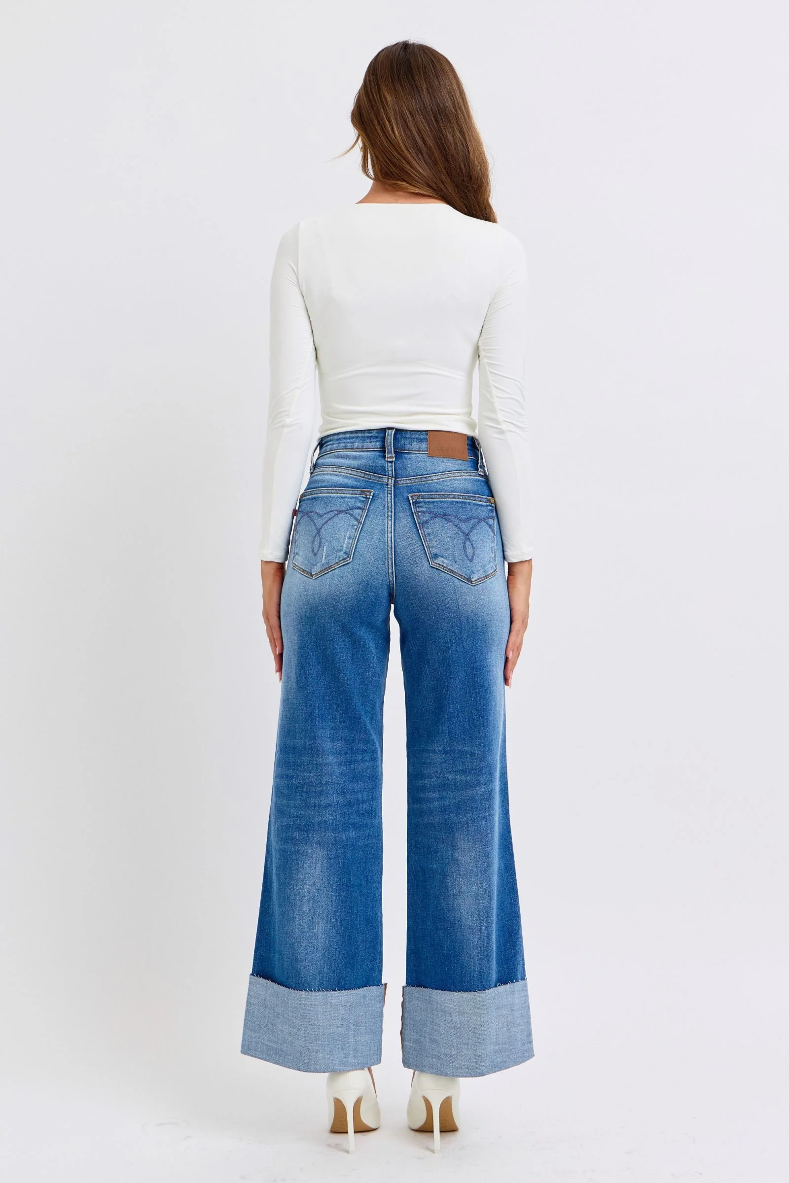Blue Full Size Distressed High Waist Wide Leg Jeans