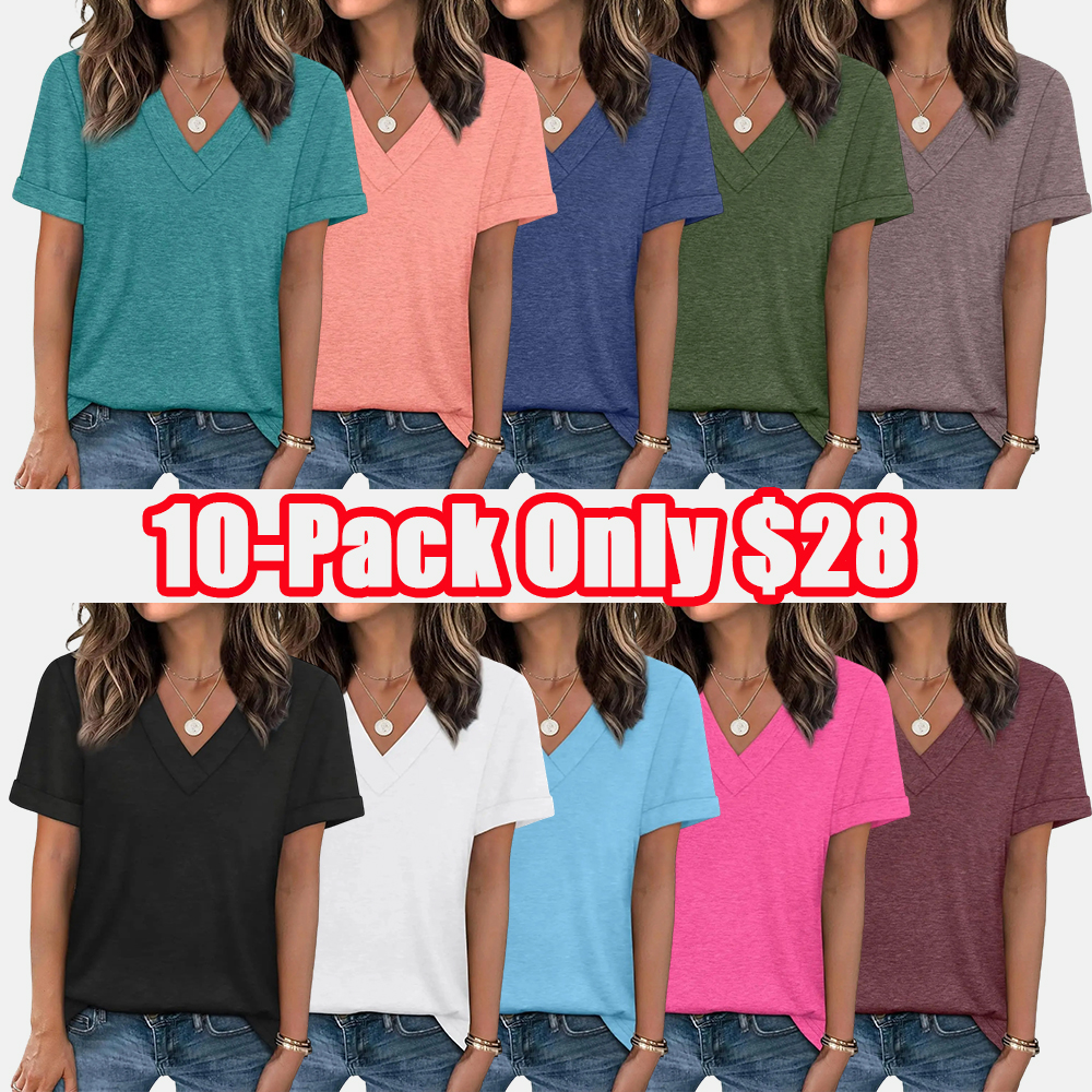 Womens Summer Tops Short Sleeve Basic Casual V Neck T Shirts Trendy Fashion 2026