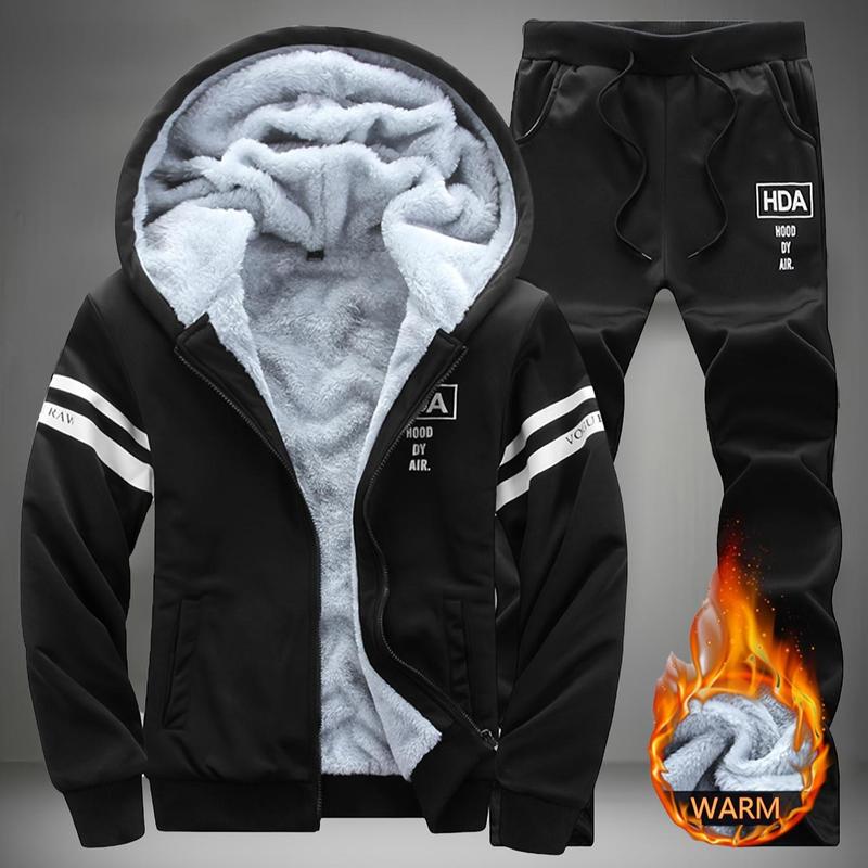 Men’s Thick Fleece Hoodie & Sweatpants Set – Warm Winter Casual Outfit