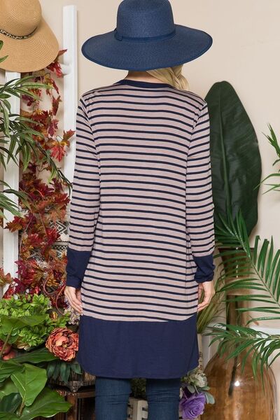 Full Size Striped Button Up Long Sleeve Cardigan