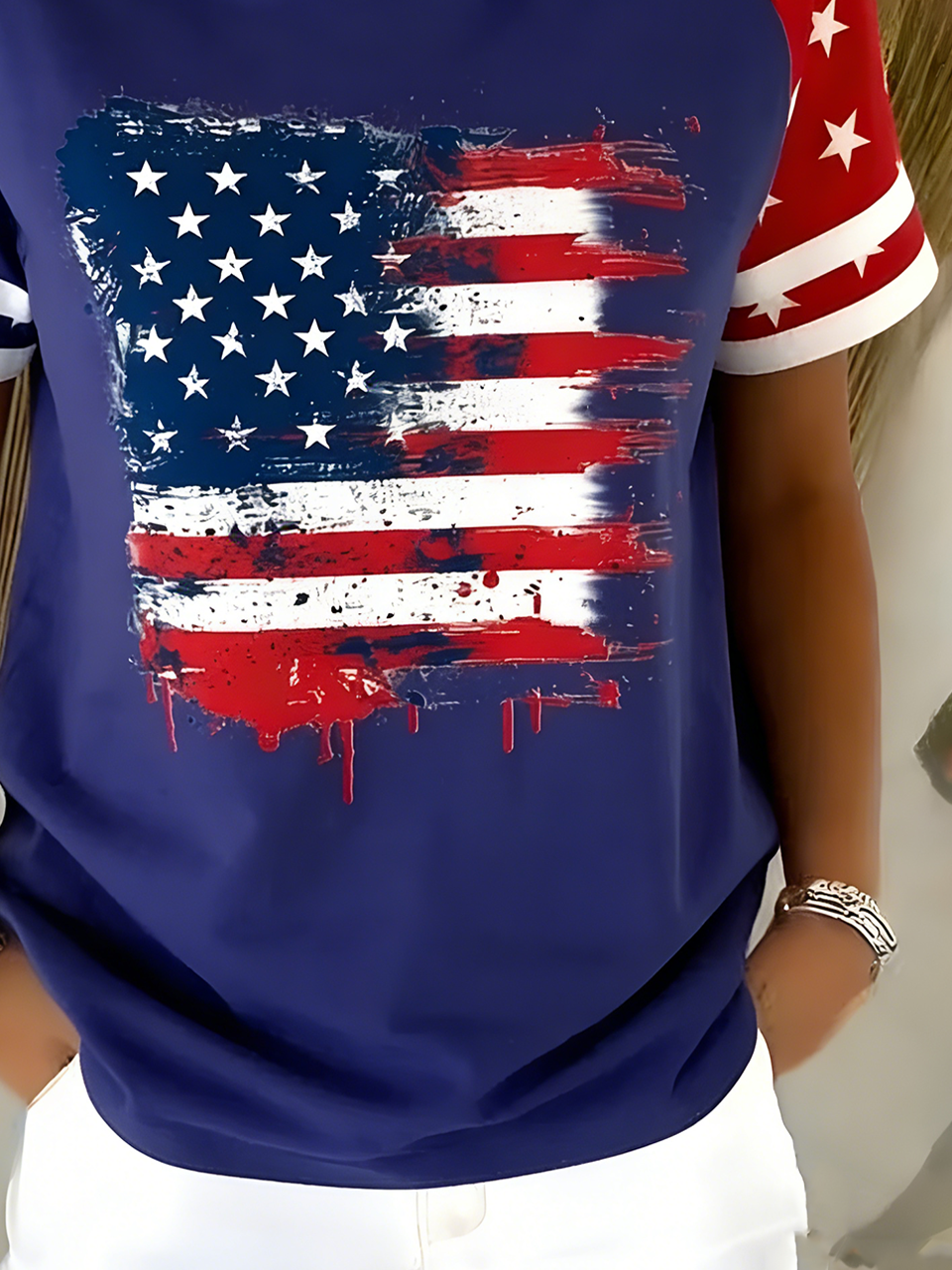 Cotton Regular Fit Elegant America Flag T-Shirt