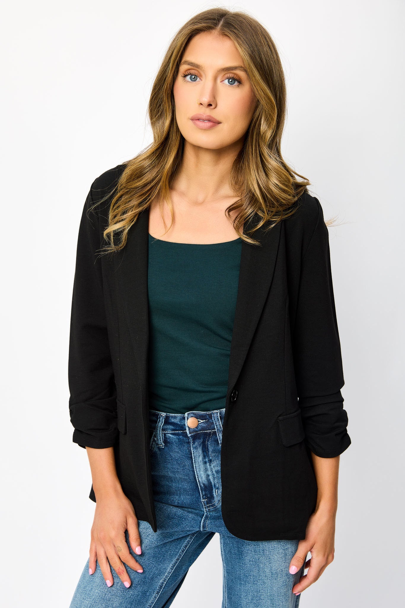 Ponte 3/4 Sleeve One-Button Blazer