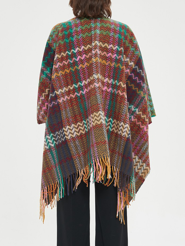 Keep Warm Split-Side Tasseled High-Low Long Sleeves Shawl&Scarf