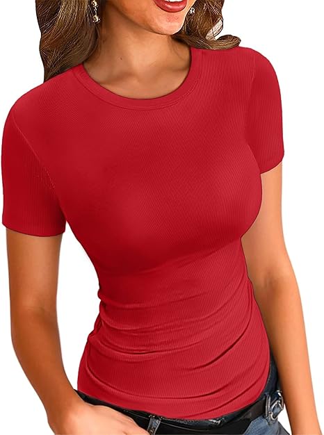 🔥Women’s Ribbed Crewneck Fitted Top – Slim Fit Short & Long Sleeve Basic