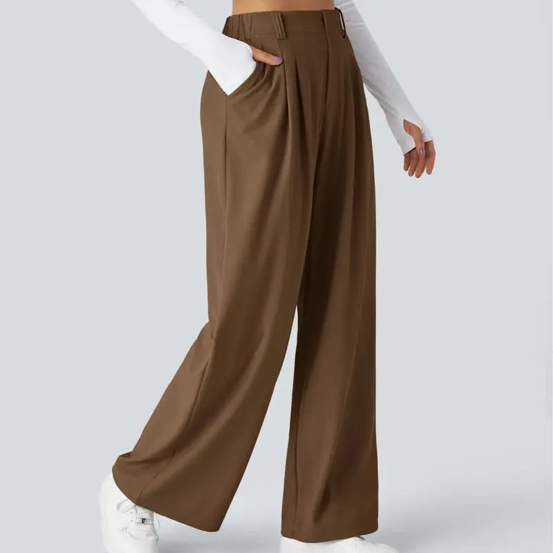 High Waisted Plicated Side Pocket Wide Waffle Work Pants