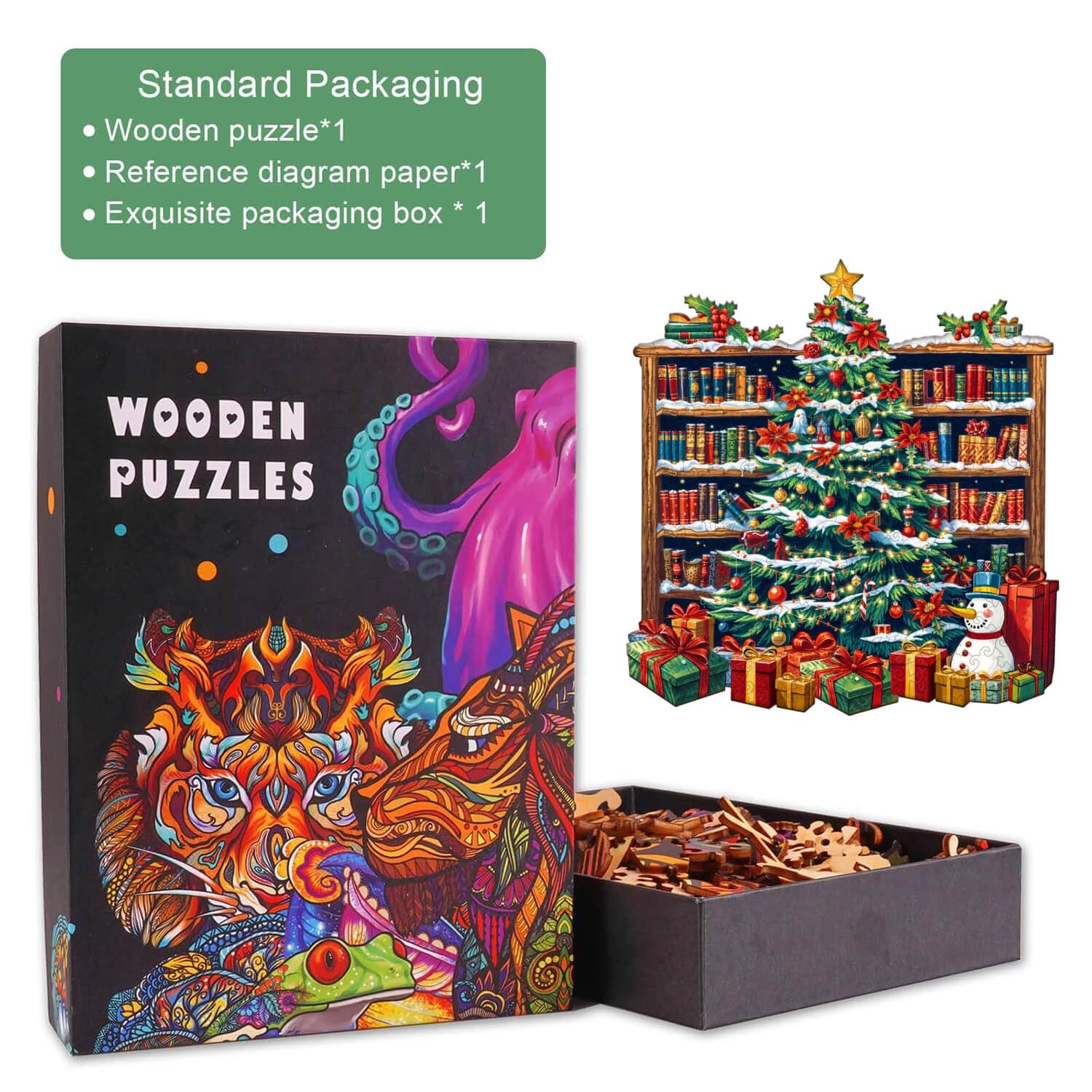 Christmas bookshelf Wooden Jigsaw Puzzle