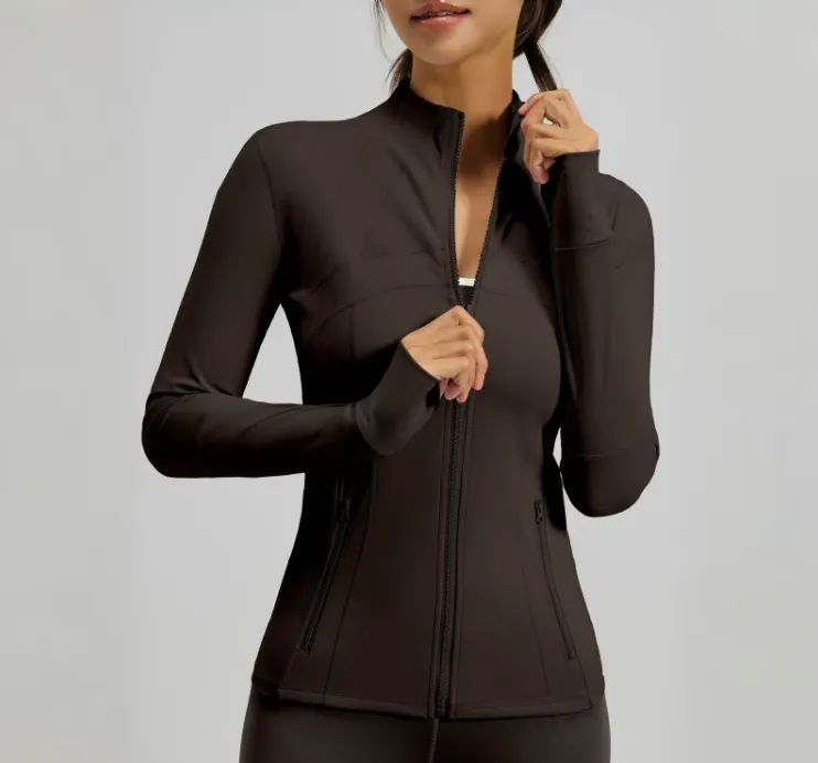 Women’s Slim Fit Full Zip Athletic Jacket with Zip Pockets – Long Sleeve Workout Top