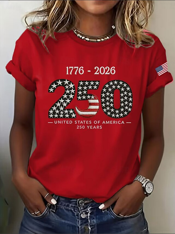 Women's Short Sleeve T-shirt Summer Red Text Letters Printing Jersey Crew Neck Daily Going Out Casual Top