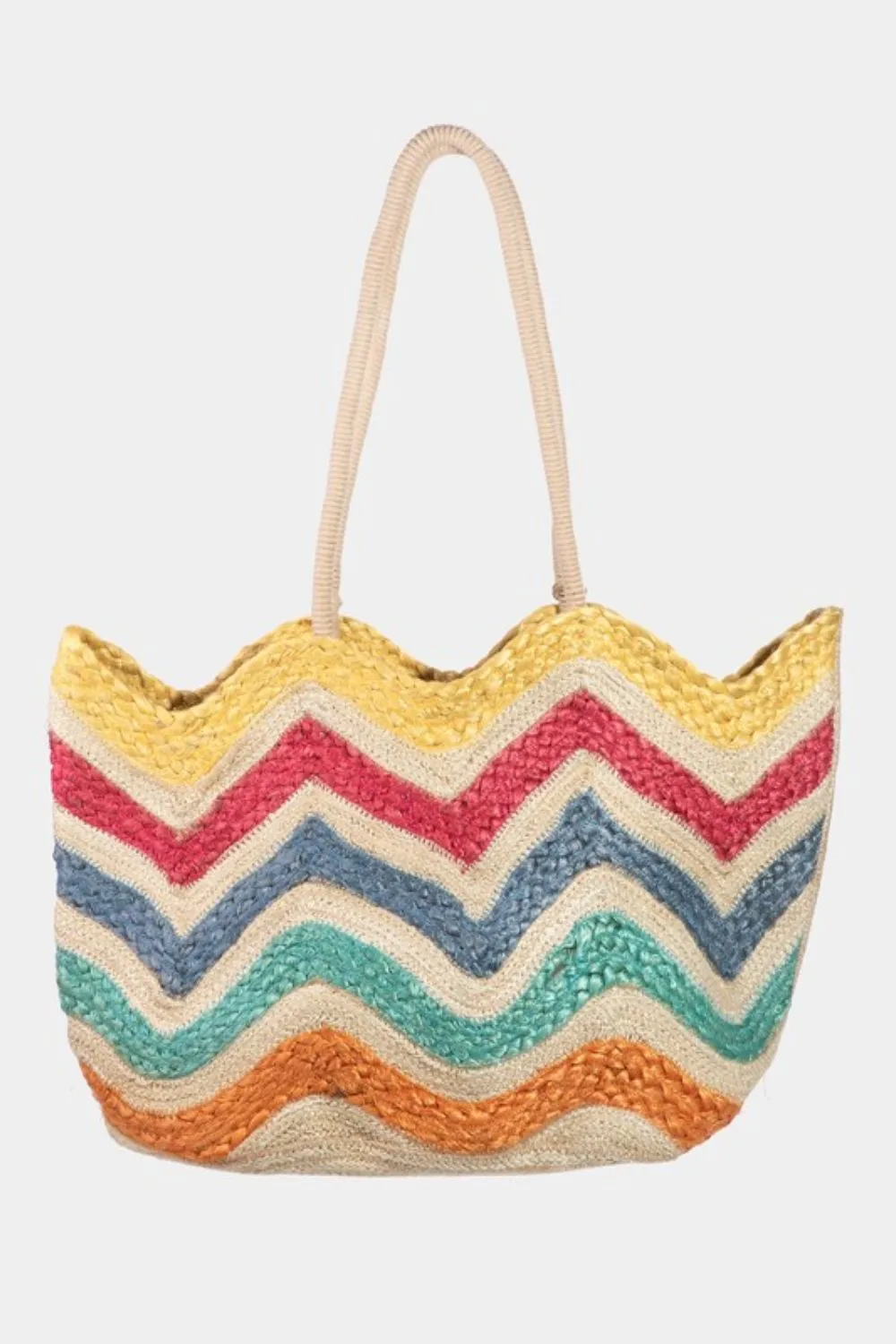 Fame Wavy Rainbow Straw Tote Bag
