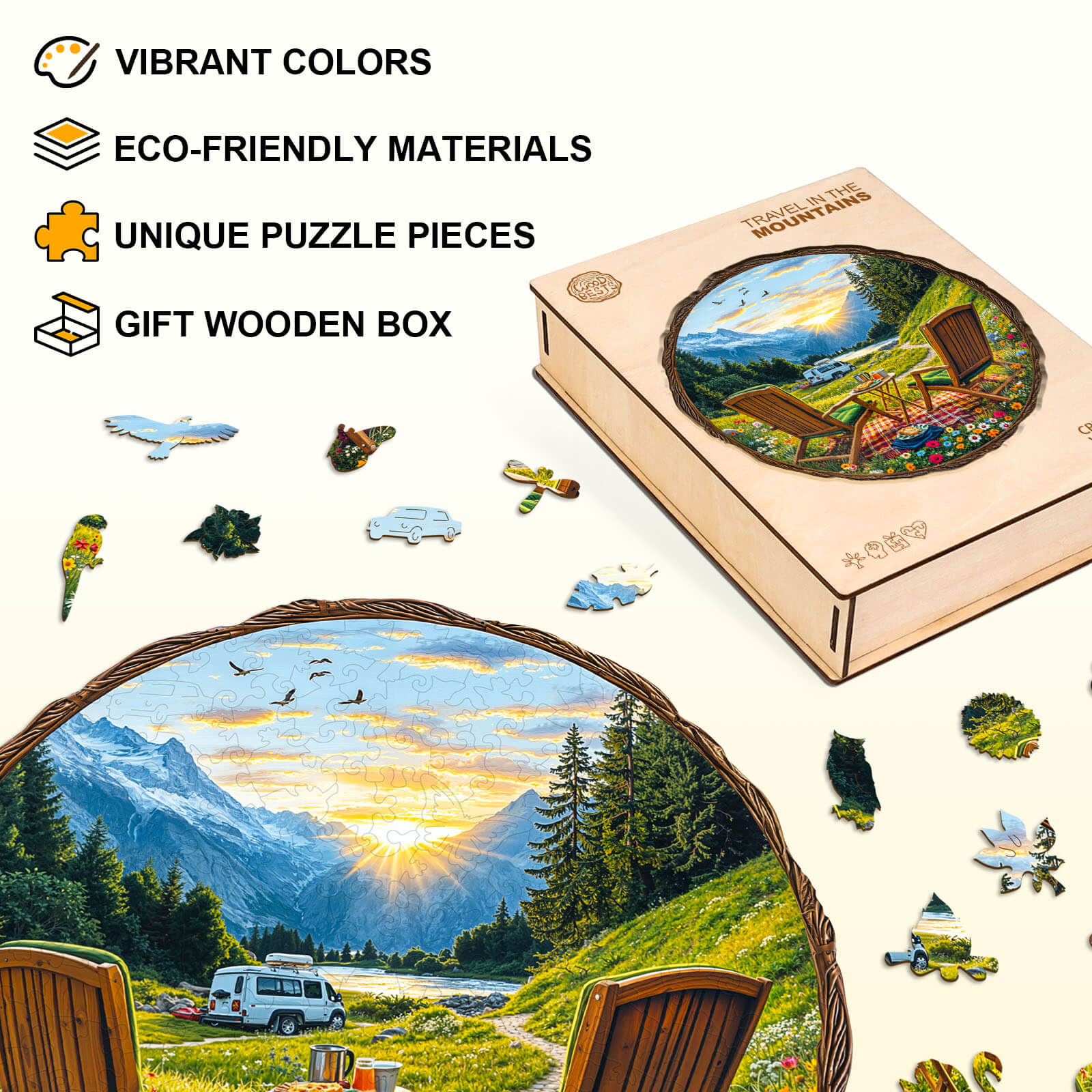 Travel in the mountains Wooden Jigsaw Puzzle