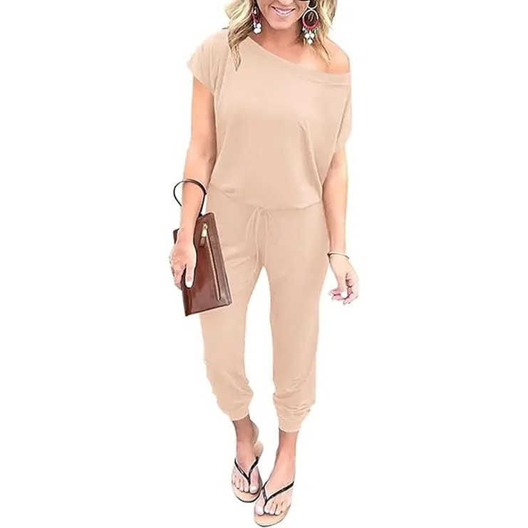 Off-Shoulder Jumpsuit for Women - Casual Loose Fit Romper