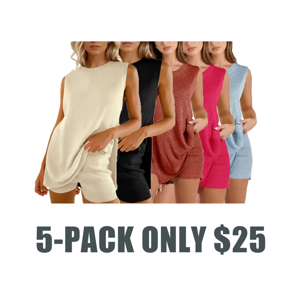 Women's Knit 2 Piece Summer Set – Tunic Top & Shorts