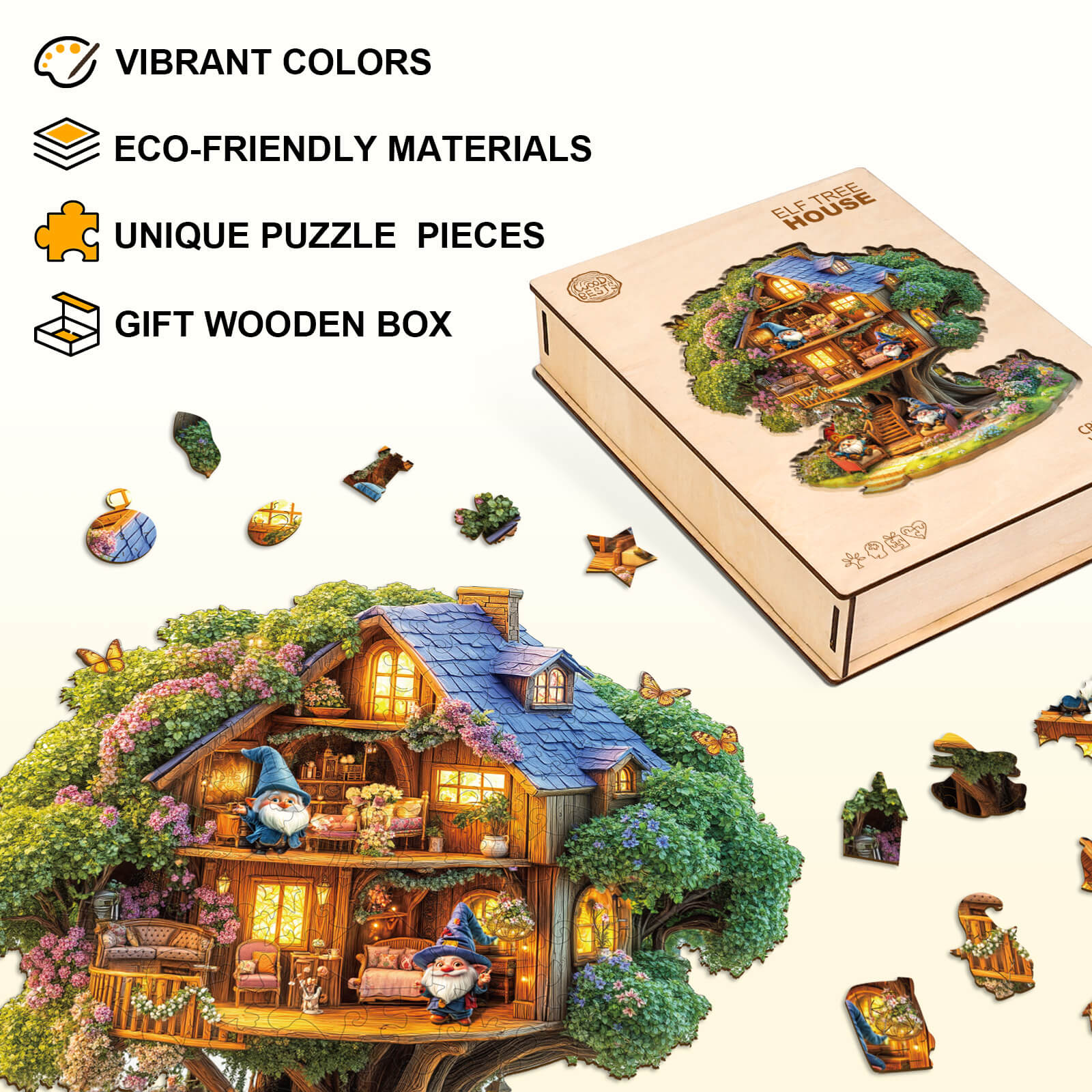 Elf Tree House Wooden Jigsaw Puzzle