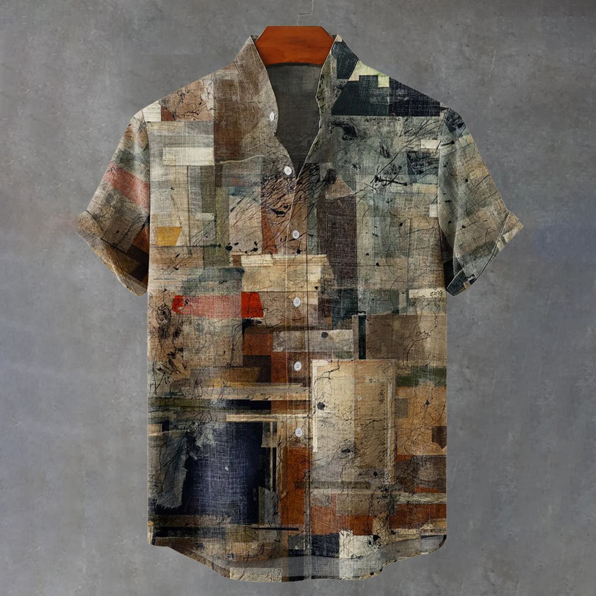 Men's Retro Distressed Texture Art Print Cotton And Linen Shirt
