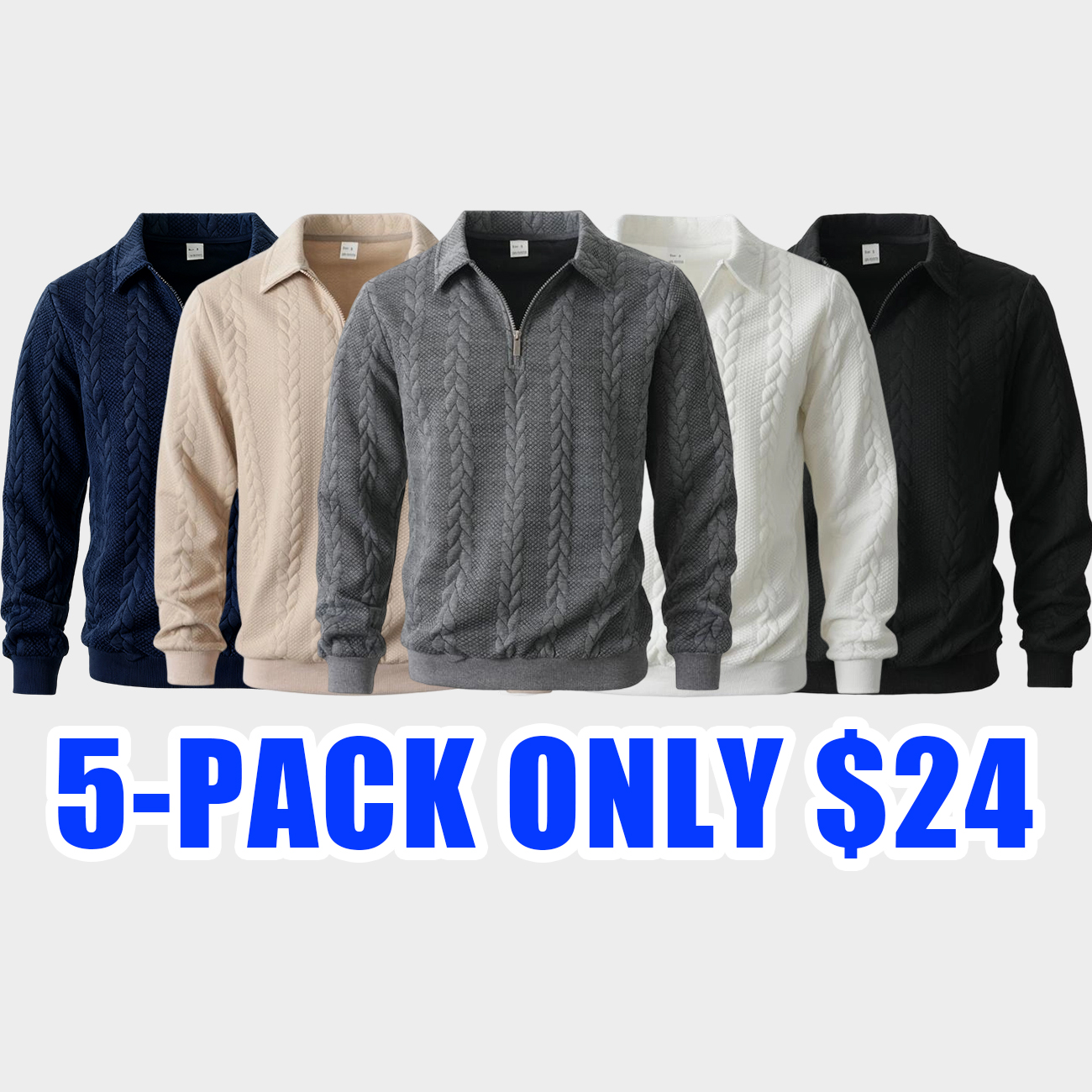 Men's Cable-Knit Polo Collar Half-Zip Pullover Sweater