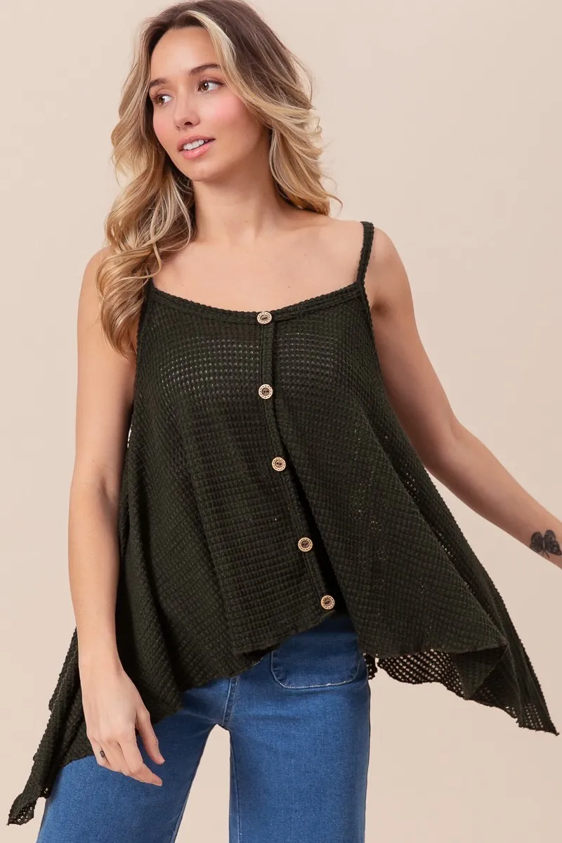 Popcorn Waffle Knit with Buttoned Front Cami Top
