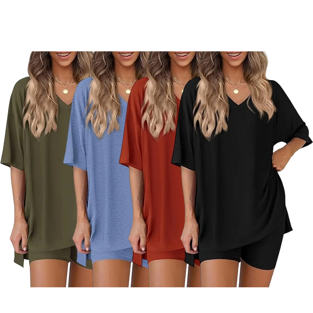 V Neck 2 Piece Sets for Women Summer Lounge Short Set