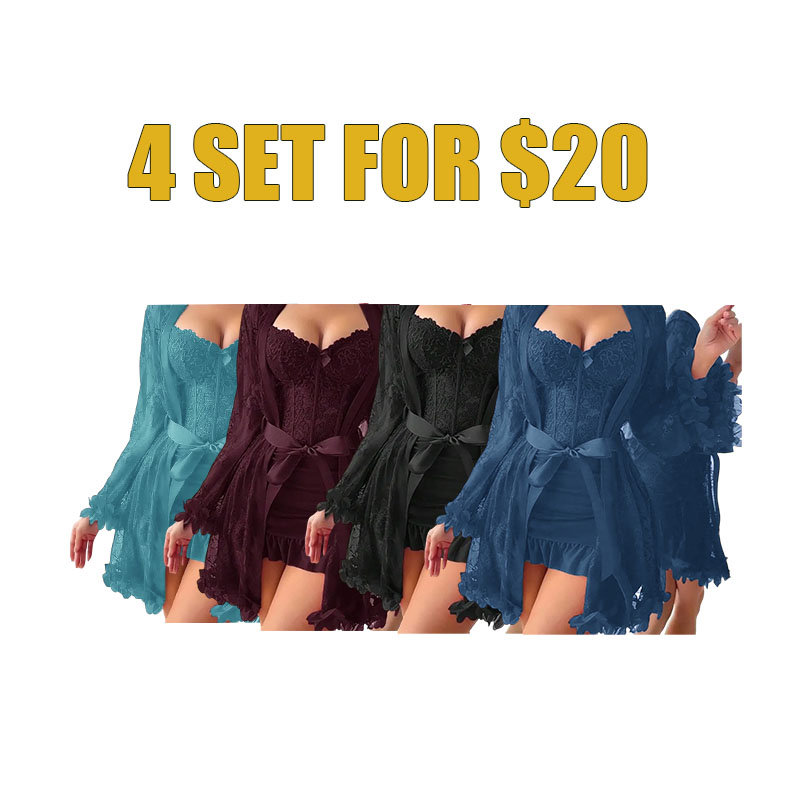 2-Piece Lace Bodysuit & Mesh Sleep Shorts Set – V-Neck Sexy Nightwear for Women