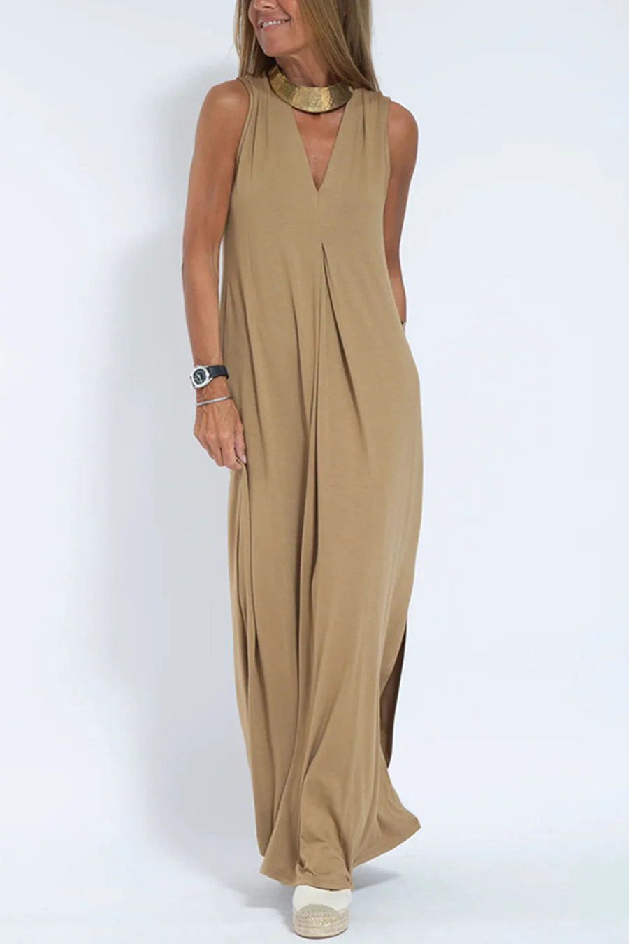Solid Color Sleeveless Maxi Dress
