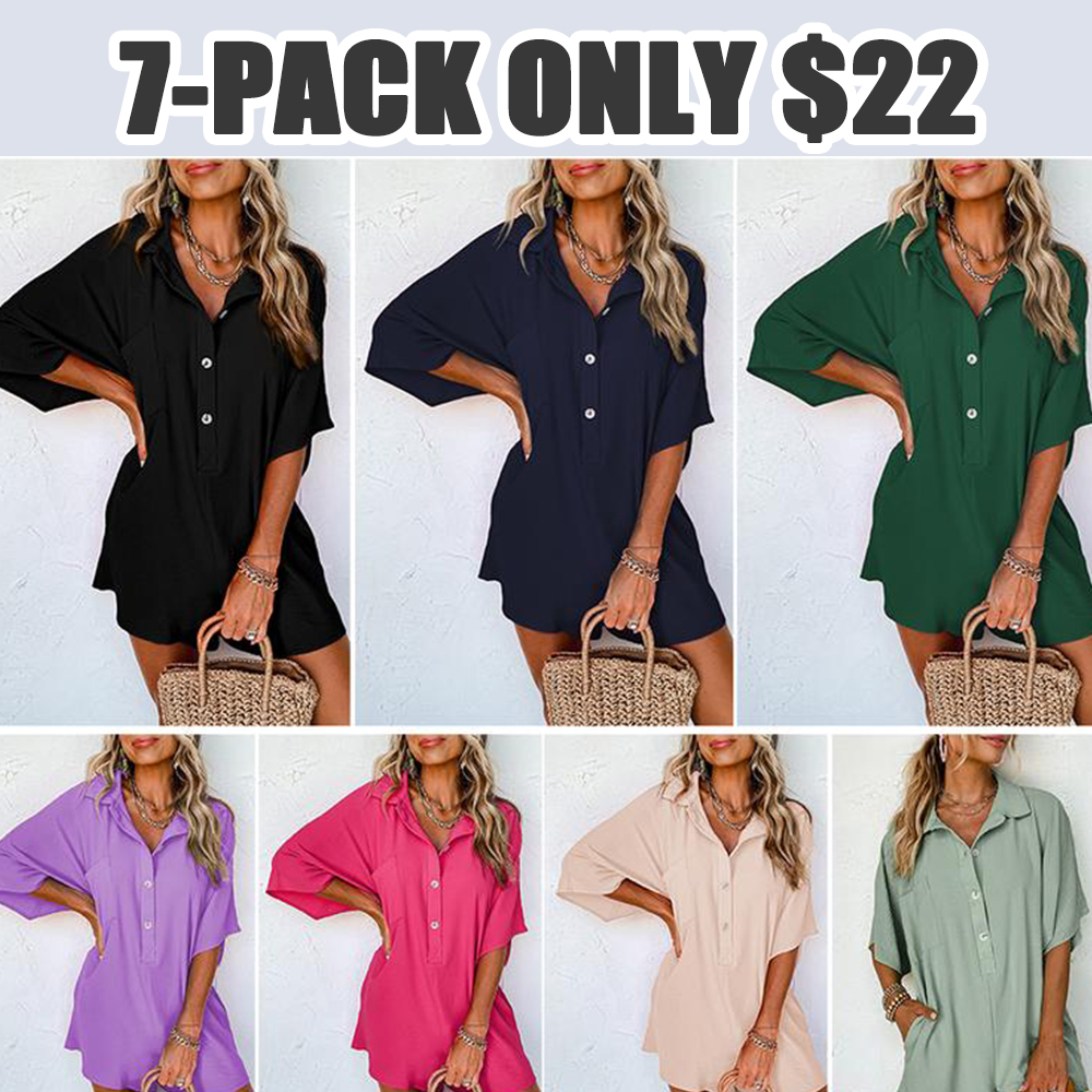 Women’s Oversized Summer Romper – Half Sleeve Button Collar Pocket Jumpsuit, Casual Chic Loose Fit Vacation Outfit