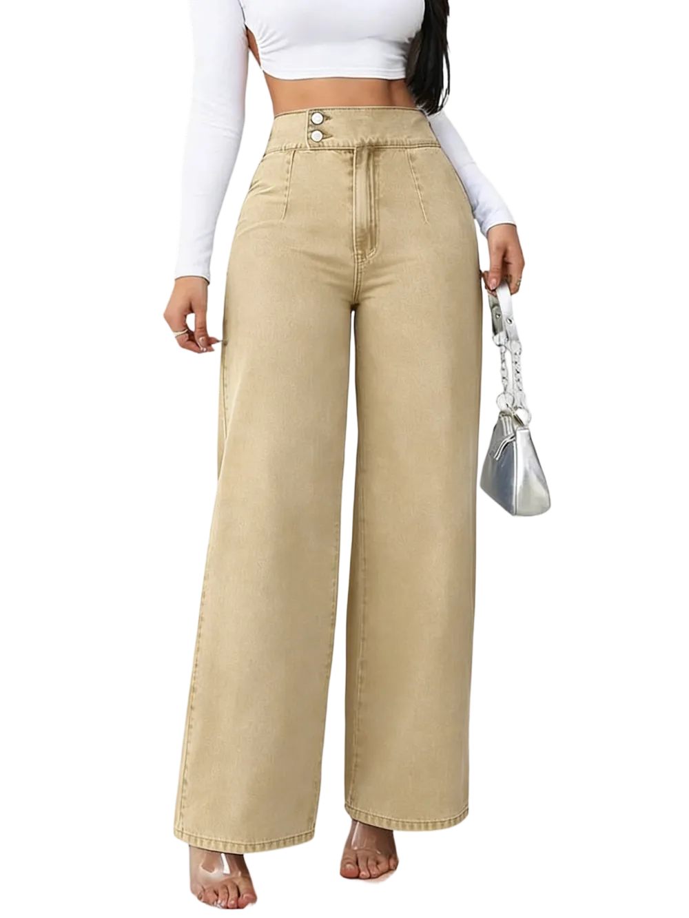 Women’s High Waist Wide Leg Jeans with Elastic Waist